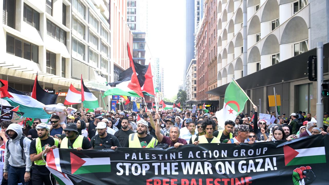 A massive crowd turns out in support of the end of the Palestinian and Israeli conflict in Sydney at the weekend. Picture: NCA NewsWire / Jeremy Piper