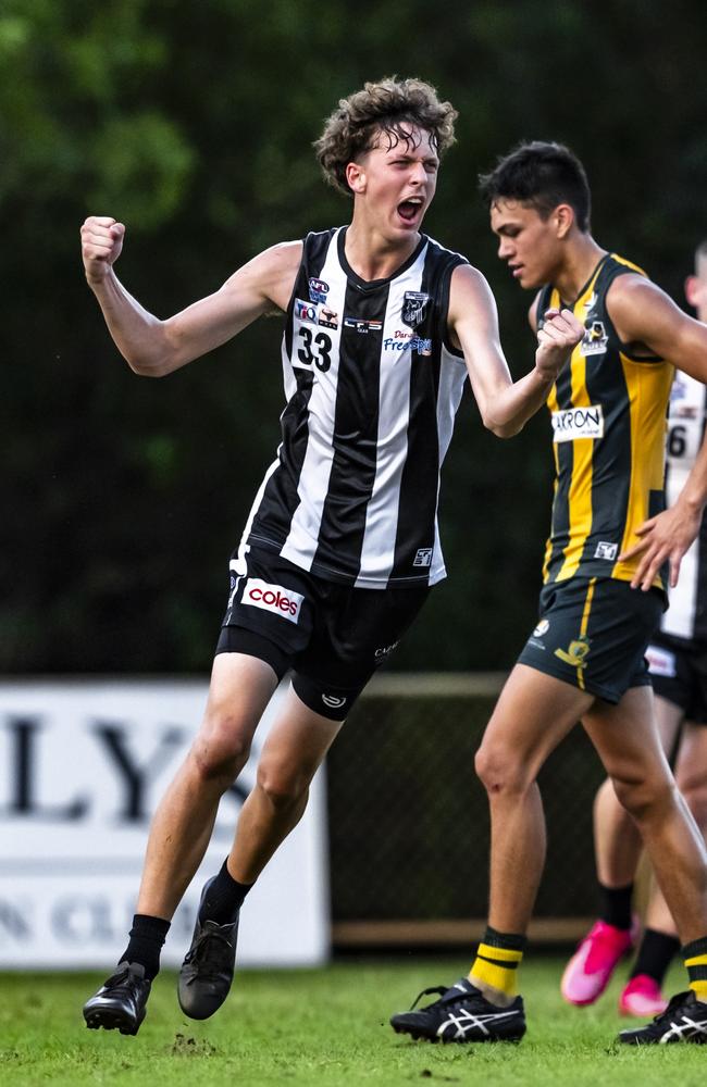 Tyson Mattiazzo of the Palmerston Magpies has earned the Round 10 Rising Star nomination in the 2023-24 NTFL season. Picture: Patch Clapp / AFLNT Media