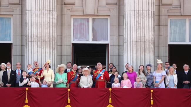 Royals gathered on the balcony at Buckingham Palace for last year’s Trooping of the Colour. Picture: Getty Images