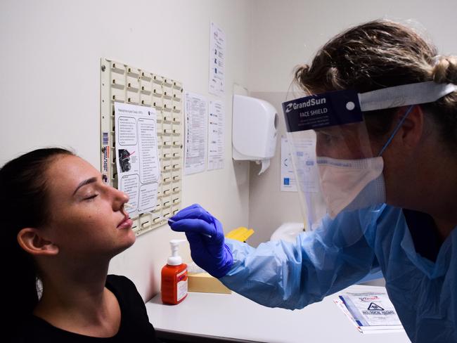 A woman being tested for coronavirus at St Vincent's. Picture: AAP Image/Supplied by St Vincent's Hospital