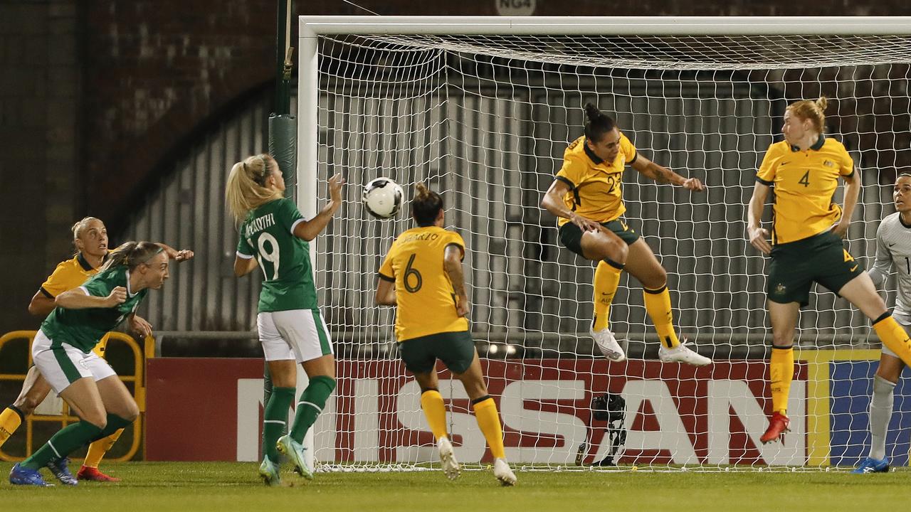 Louise Quinn of Ireland scores a goal. (Photo by Oisin Keniry/Getty Images)