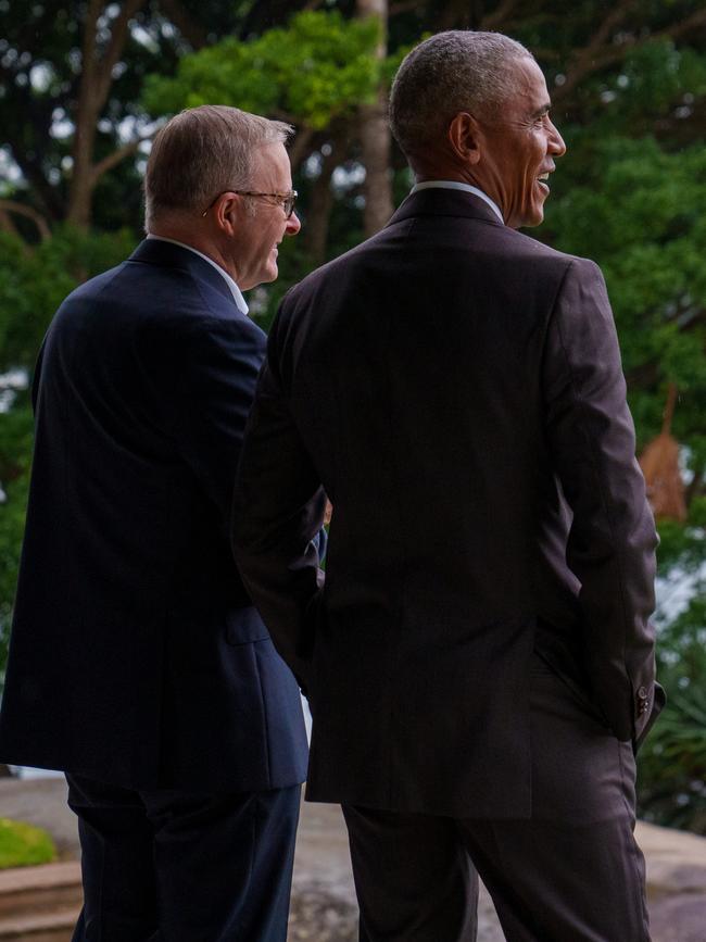 Prime Minister Anthony Albanese with Barack Obama in Sydney on Monday.