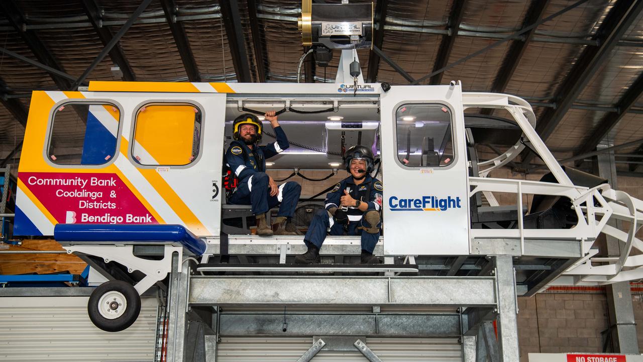 Matt Auld (yellow helmet) and Michael Chew demonstrating winching operations. Picture: Pema Tamang Pakhrin