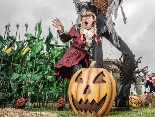 Jo Philp decorates her Liebke Cres home every year for Halloween. Tuesday, October 18, 2022. Picture: Nev Madsen.