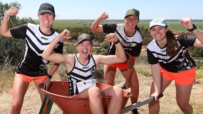 King of the Mountain race, Wycheproof, Womens winning Realy Team L-R: Jo Isaac, Georgia Haw, Emma Darker, all from Boort, in the willborrow -  Riordan Queen of Mountain Race winner Carly Isaac, #0448811088, from Boort, she also won Womens Relay Race and Masters Mountain Dash Race,   Picture Yuri Kouzmin