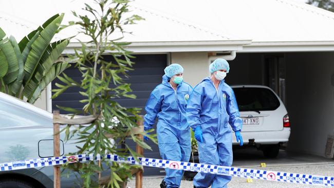 Police forensics comb Mr Menzel’s home. Te-Awa Mauratana Thompson, James Carstairs-Patten, Beau Edward Cunningham, Phoenix Nugent and Matthew David Taylor have been charged with murder and other serious offences over the alleged incident.