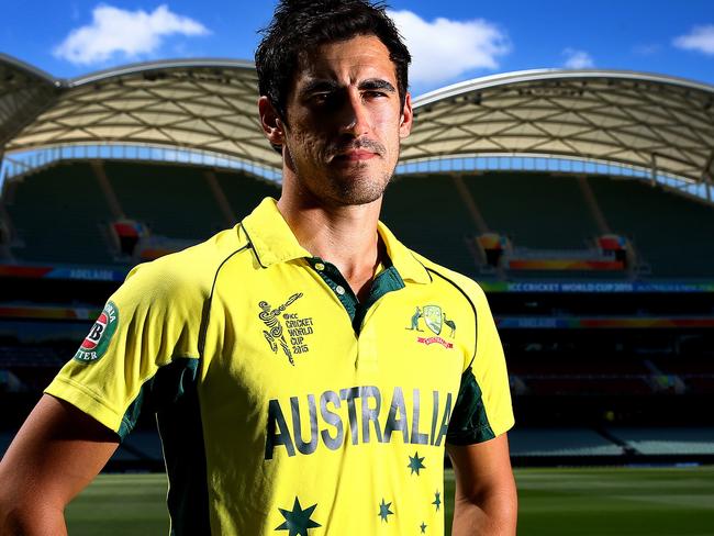 Australian Cricket World Cup bowler Mitchell Starc prepares for his Quarter Final match against Pakistan at Adelaide Oval. Photo Sarah Reed