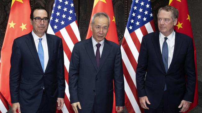 US Trade Representative Robert Lighthizer, right, with Chinese Vice Premier Liu He, centre, and Treasury Secretary Steve Mnuchin at trade talks in Shanghai last year. Picture: AFP