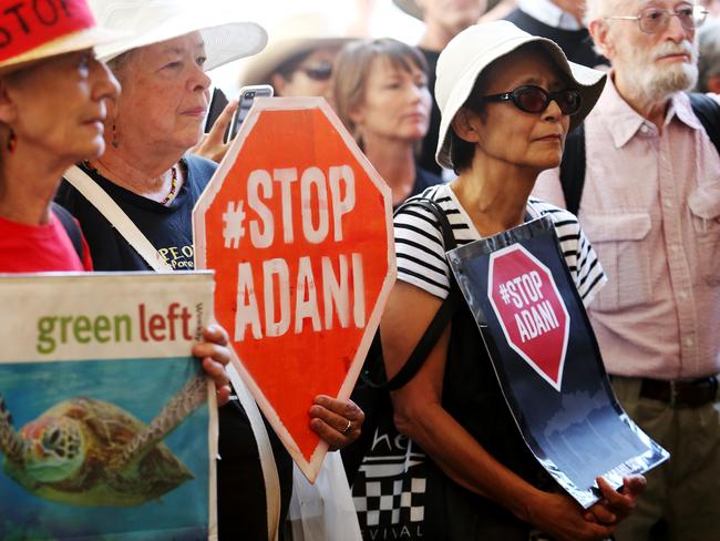 07/02/2019: Anti-Adani protesters outside the Sydney Mining Club lunch on Thursday. Adani CEO Lucas Dow was speaking at the event. Hollie Adams/The Australian