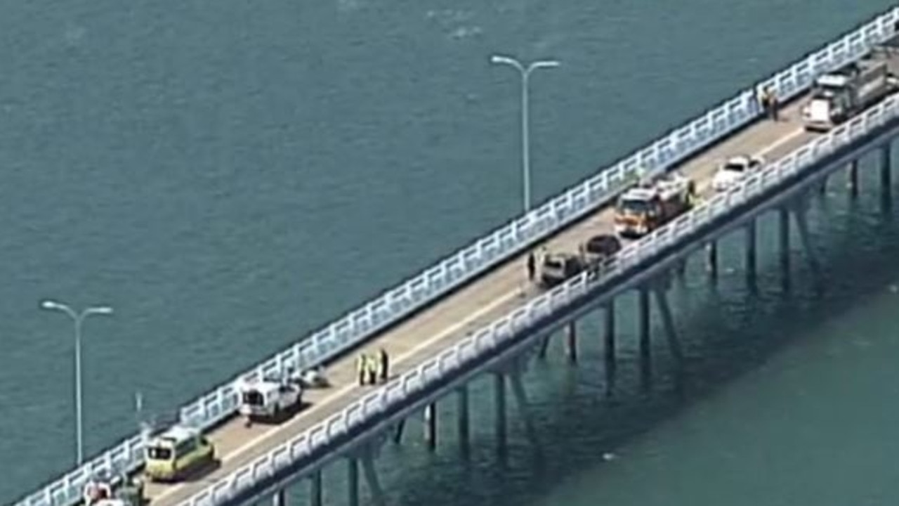 Bribie Island Bridge was closed in both directions. Picture: 7 News