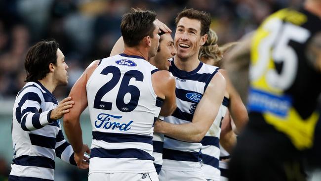 Jack Henry celebrates a rare goal for the Cats after being used as a forward.