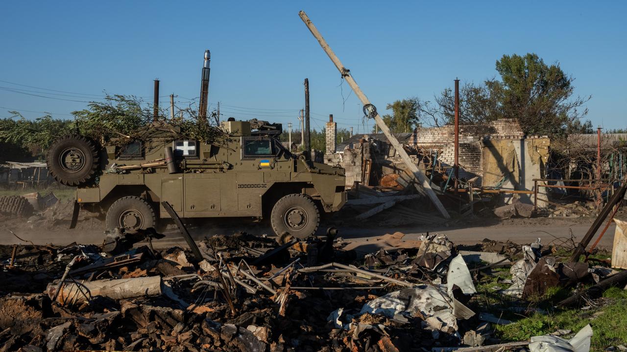 An Australian-built Bushmaster armoured vehicle in Lozove, Ukraine. Picture: Carl Court/Getty Images