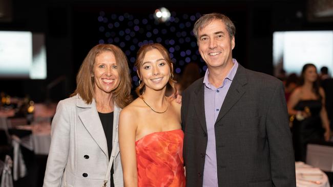 Kim Sharman, Tayla Sharman and Adam Sharman at the year 12 St Hilda formal. Photo: Celeste Humphrey