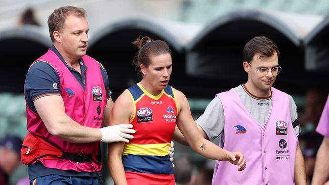 Crows star Chelsea Randall will miss the AFLW grand final after suffering a severe concussion. Picture: Sarah Reed/AFL/Getty