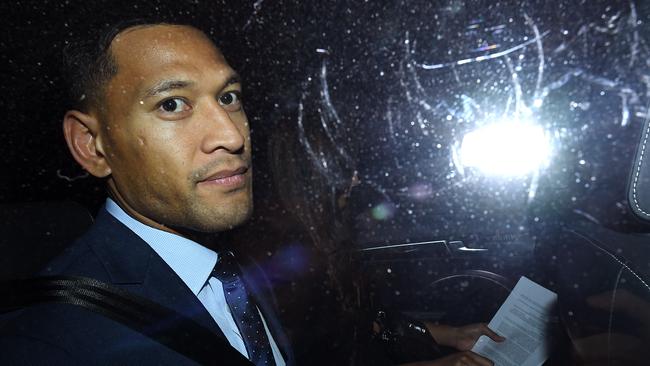 Israel Folau leaves Tuesday’s code of conduct hearing. Picture: AAP 