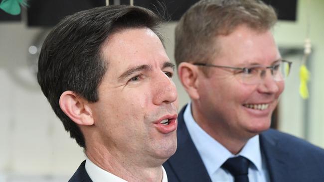 Education Minister Simon Birmingham, left, last week. Picture: AAP