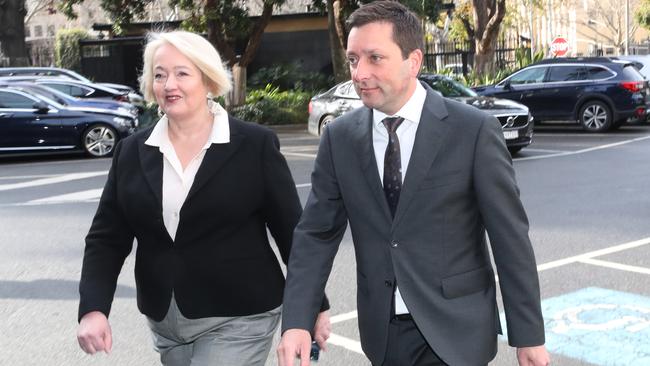 MP Louise Staley with Victorian Opposition Leader Matthew Guy. Picture: David Crosling