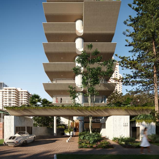 Artist impression of Bottega Group's 17-storey tower 123OBR at 123 Old Burleigh Road, Broadbeach.