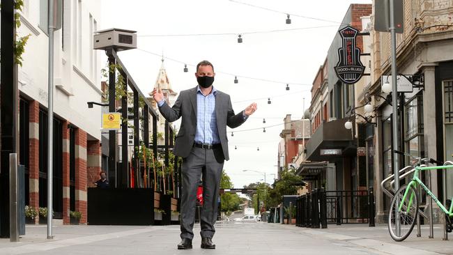 Chamber of Commerce CEO Ben Flynn in quiet Little Malop St. Picture: Alison Wynd