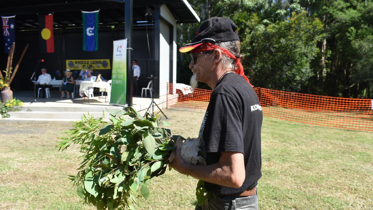 Uncle Andrew Johnstone gives the Welcome to Country at the 2021 Australia Day ceremony in Kyogle.