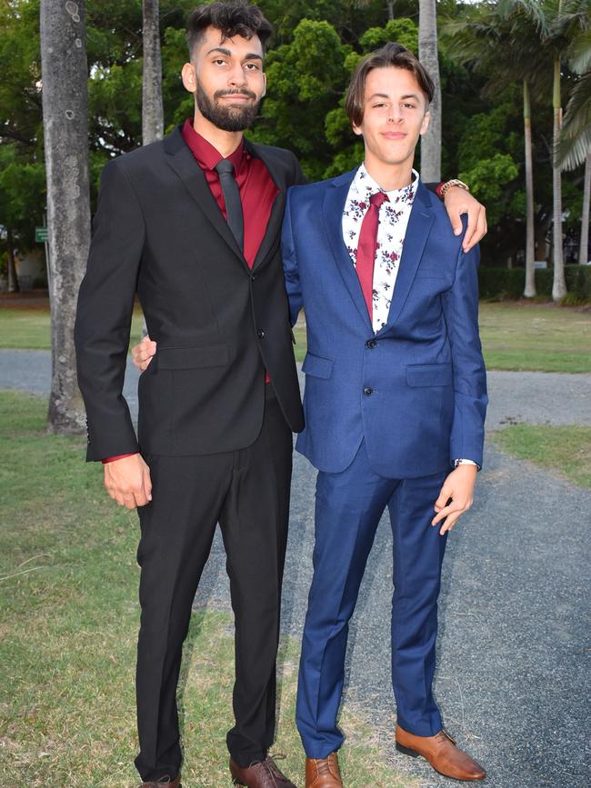 Kynan Sanderson and Ryan Daly at the Mackay North State High School Year 12 formal at the Mackay Entertainment and Convention Centre, Saturday November 21, 2020. Picture: Heidi Petith