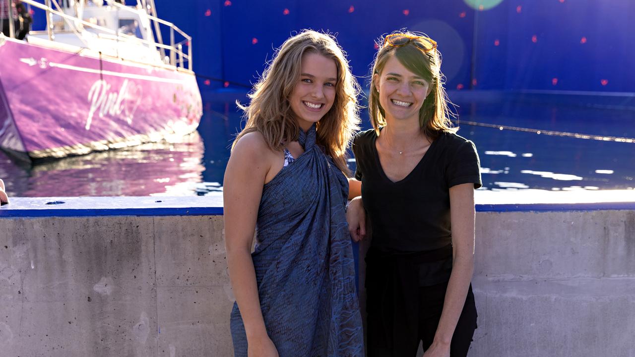 Teagan Croft and Jessica Watson on the set of True Spirit on the Gold Coast. Photo: Julian Panetta/Netflix © 2023