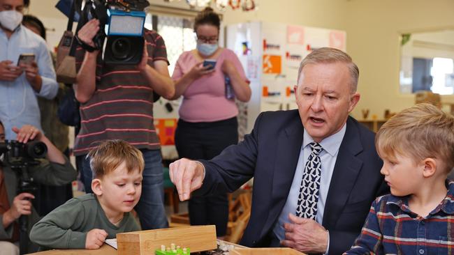 Federal Labor leader Anthony Albanese pictured in Perth visiting Goodstart Early Learning in Kalamunda. Picture: Sam Ruttyn