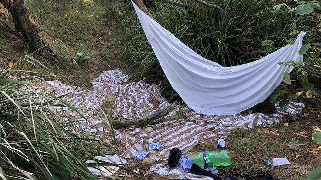 Homeless 'camps' in the dunes at Broadbeach.