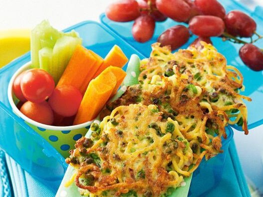 Pea and noodle fritters.