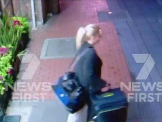 Australian woman Cassie Sainsbury is pictured leaving her Colombian hotel. Picture: Seven News