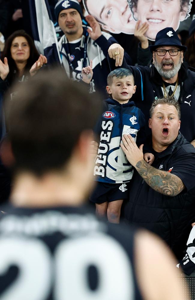 Blues fans get behind their team. Picture: Michael Willson/AFL Photos