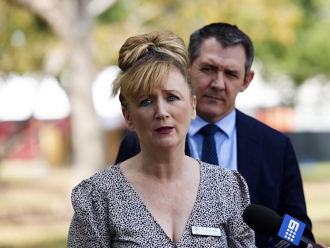 Australian Industry Defence Network NT CEO Kerryn Smith with NT Chief Minister Michael Gunner in Darwin on Thursday. Mr Gunner said the US had been ‘very open’ to working with Australian and Territory businesses. Picture: Keri Megelus