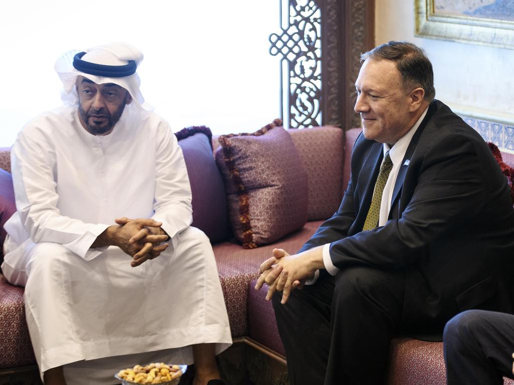 US Secretary of State Mike Pompeo (R) meets with Abu Dhabi Crown Prince Mohamed bin Zayed al-Nahyan in Abu Dhabi, United Arab Emirates. Picture: Mandel Ngan/Pool via AP