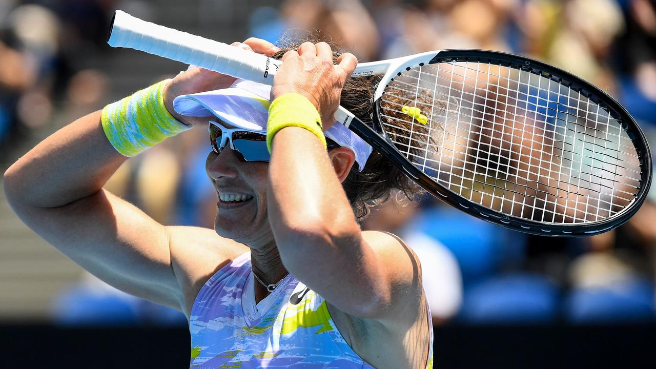Sam Stosur was overjoyed with her first-round victory on Tuesday. Picture: AFP