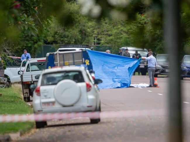 Shots from the scene of an apparent homicide, Jingili.Picture: Che Chorley