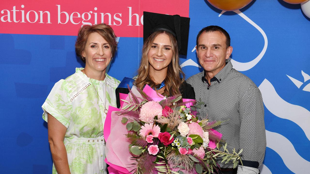 Frances, Tenille and Aaron Smith at the James Cook University 2023 Graduation. Picture: Shae Beplate.