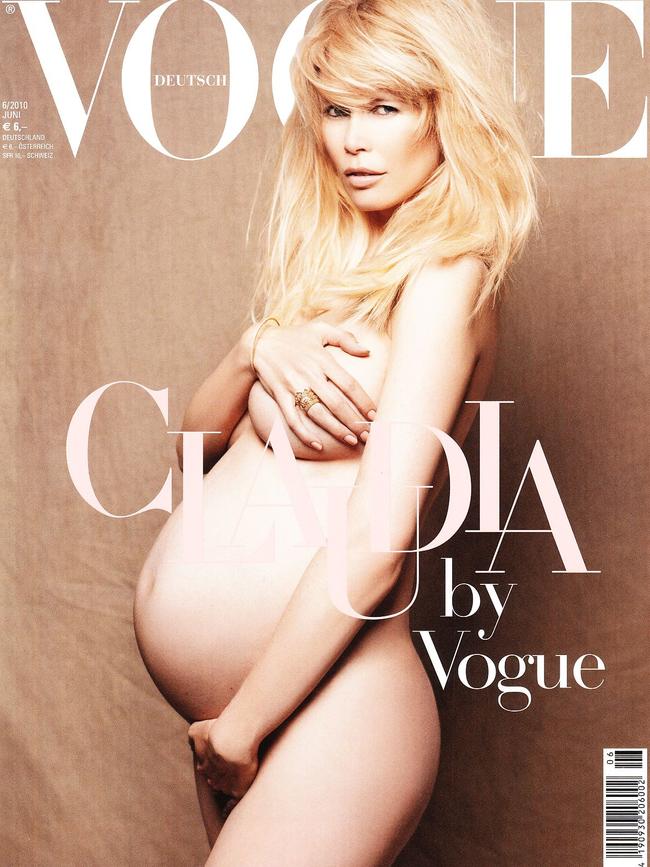 A pregnant Claudia Schiffer on the cover of Vogue magazine, Germany, June 2010. Picture: Vogue