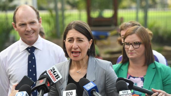 NSW Premier Gladys Berejiklian visits Lismore Preschool with Nationals candidate Austin Curtin prior to announcing an extra $20 million to fund an extra 2300 preschool places across the state.