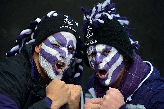 Dockers fans Eric Hallmark and Rob Grech Picture: Jake Nowakowski