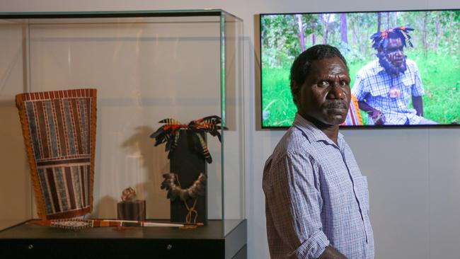 Pedro Wonaeamirri an award winner at the Telstra Aboriginal and Torres Strait Islander Art Awards. Picture: Glenn Campbell