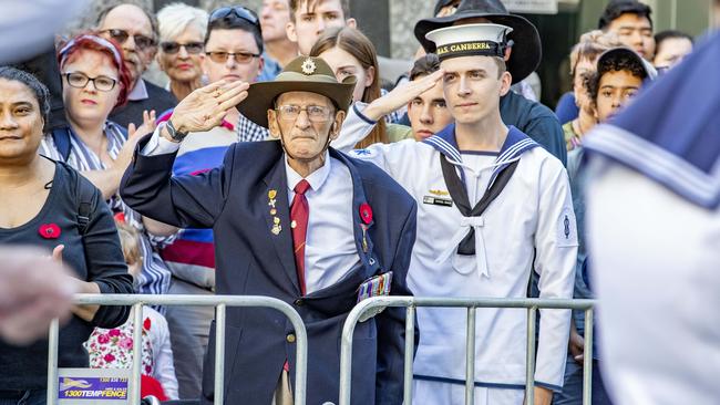 Emile Smets and Samuel Baker at Brisbane’s march. Picture: Richard Walker