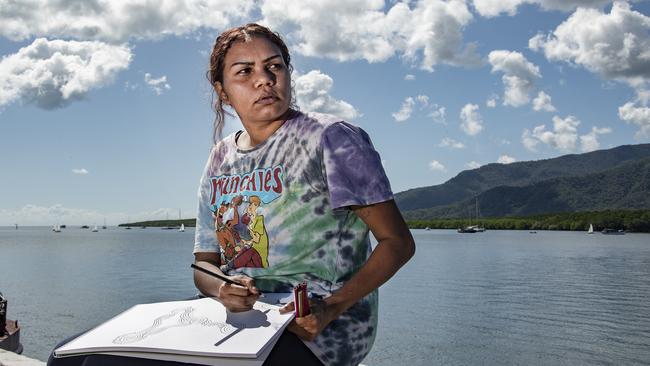 Up-and-coming artist Ruby on the waterfront in Cairns. Picture: Brian Cassey