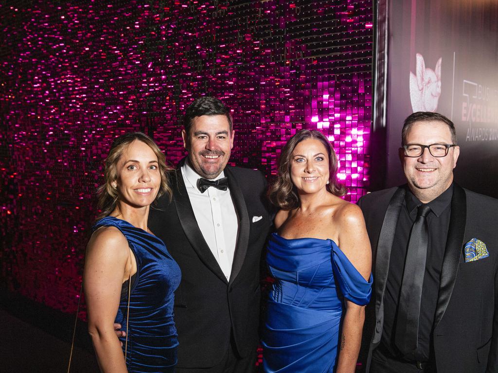 At Little Pig Consulting Business Excellence Awards are (from left) Jackie and Thomas Smith (Smithstock) with Tiffany and Ross Sheather (Vali Garage) at Rumours International, Saturday, October 19, 2024. Picture: Kevin Farmer