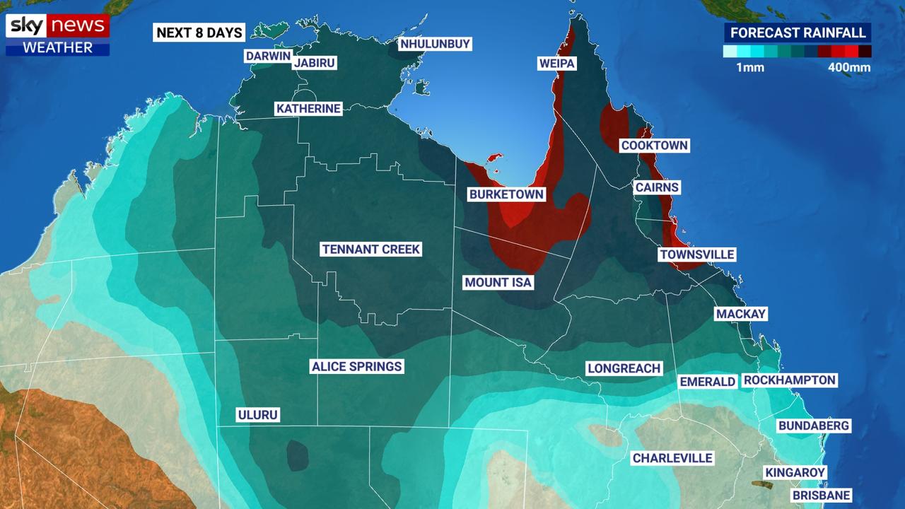 Huge amounts of rain could fall on Queensland this week. Picture: Sky News Weather