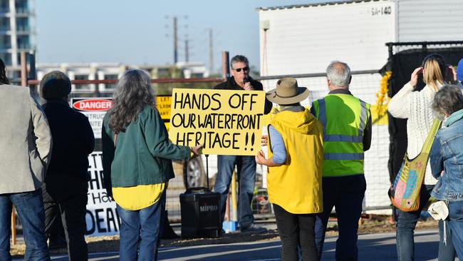 Protesters fighting to save Shed 26. Photo: AAP/David Mariuz