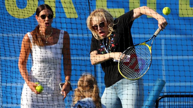 Rebel Wilson tries her hand at a hit of tennis. Picture: Toby Zerna