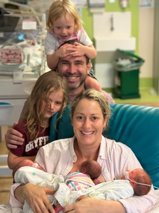 Brooke and Max Holcroft with the triplets and their siblings Henry and Freddie.