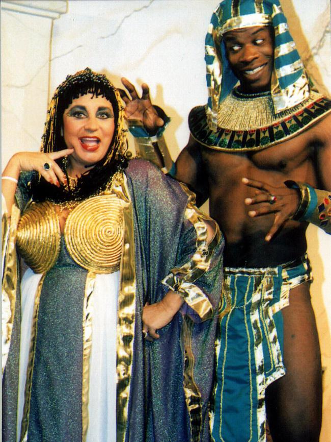 1998: Wills with actor George Hill in scene from theatre stage play 