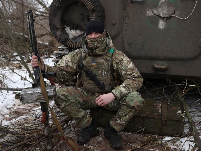 A Ukrainian soldier on the front line near Bakhmut, Donetsk region on February 21, 2023, amid the Russian invasion of Ukraine. Picture: Anatolii Stepanov/AFP