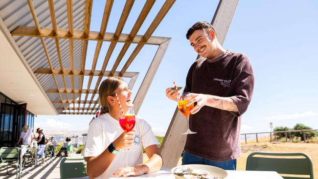 Summer Thomas and Jamie Culross at Silver Sands Beach Club, Aldinga Beach. Picture: Morgan Sette